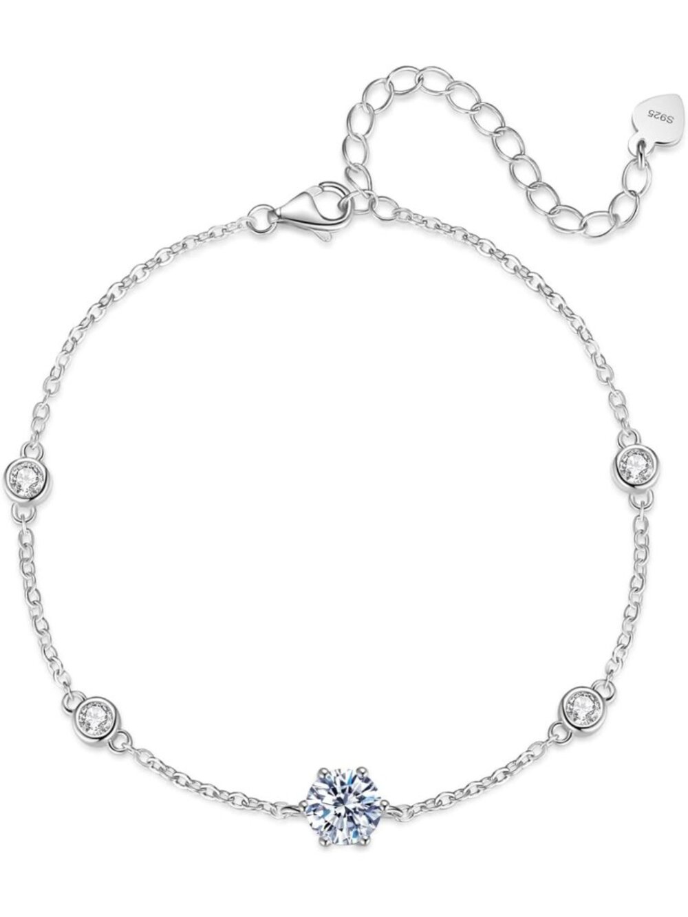 Adjustable 1CT Moissanite Bracelet for Women, D Color VVS1, White Gold Plated